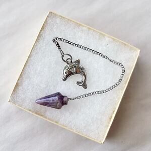 Purple Amethyst Pendulum Dolphin Charm Gemstone Divination Dowsing